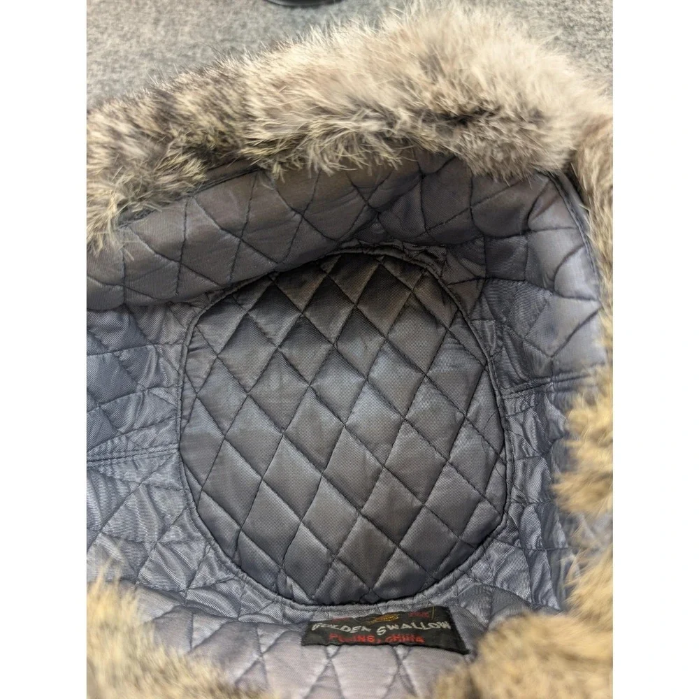 Golden Swallow Hat Ushanka Trapper Faux Fur Gray Quilted Lined‎ Winter Warm Mens